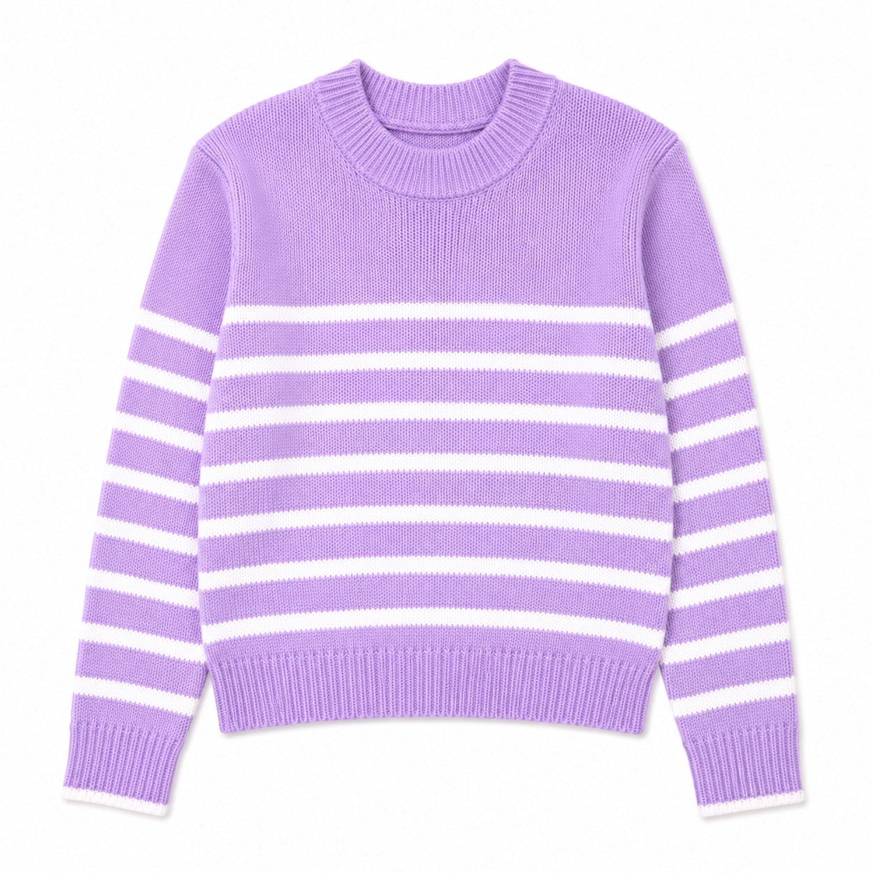 Purple sweater with white stripes on a white background